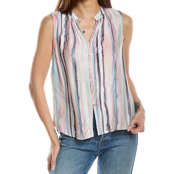 Bella Dahl Button Down Tank Coastal Stripe Blouse Pastel Pink Blue Purple M NWT - Picture 1 of 16